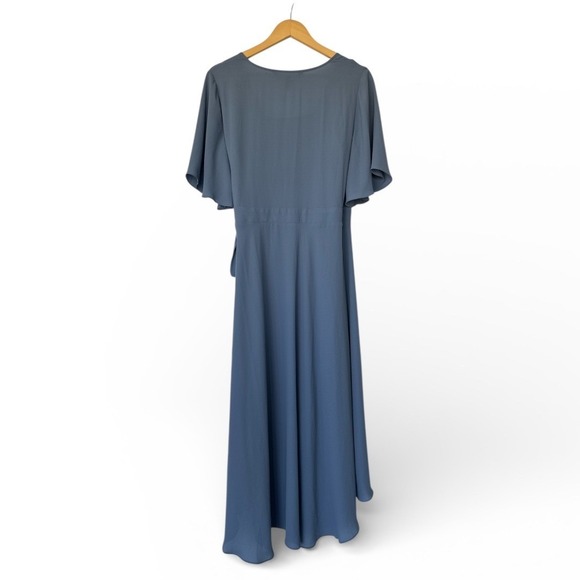 White House Black Market Slate Blue Wrap Midi Dress Flutter Sleeve Tie Waist M - Picture 3 of 4